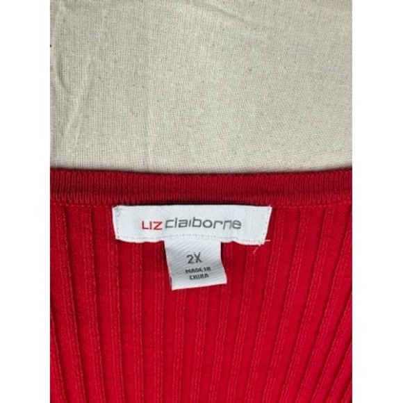 NWT Liz Claiborne Sweater Womens Red Cabaret Button Cuff Ribbed Pullover‎ Sz 2X - Picture 4 of 9